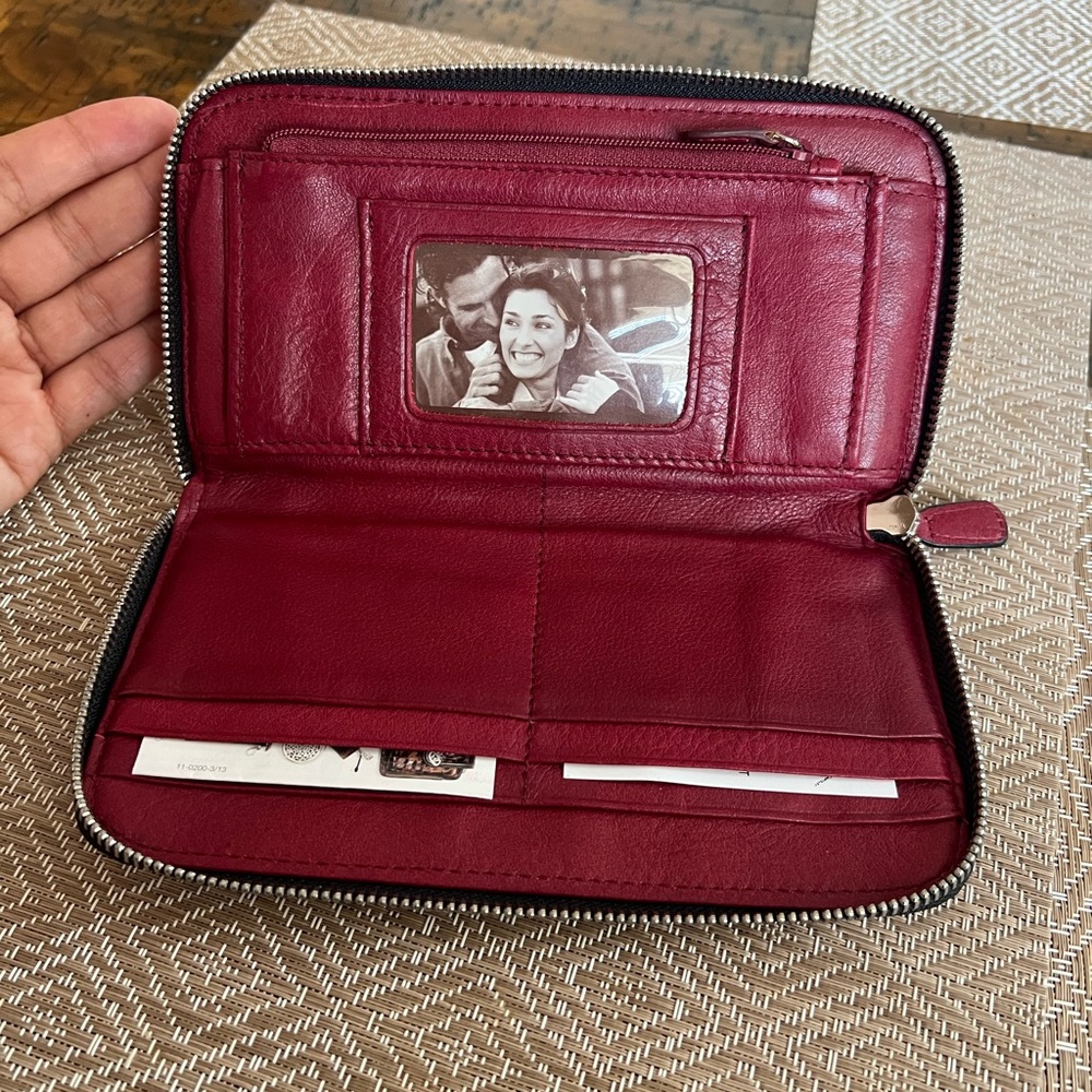 Brighton Studded Burgundy Zip Wallet with Decorative Metal Snap - Picture 10 of 15